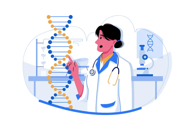 Científica haciendo investigación de adn  Ilustración