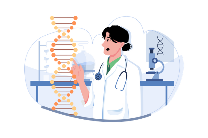 Científica haciendo investigación de adn  Ilustración