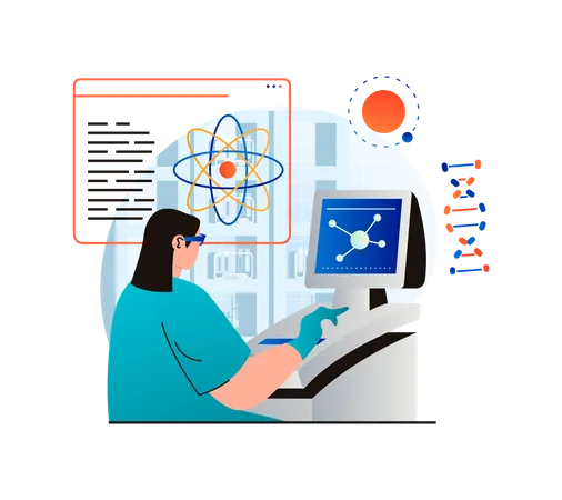 Científica que trabaja en la investigación del ADN  Ilustración