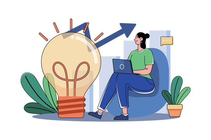 Mujer de negocios trabajando en la generación de ideas  Ilustración