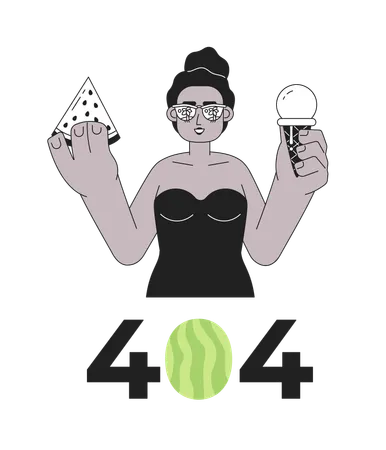 Mujer en traje de baño comiendo helado  Ilustración