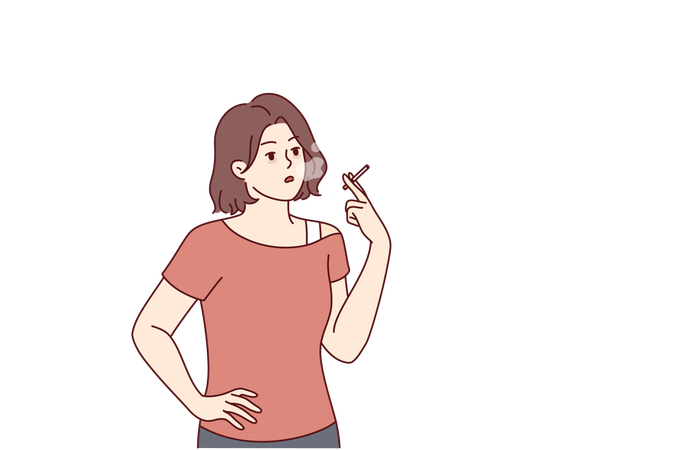 La mujer es adicta al tabaco  Ilustración