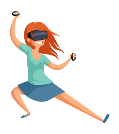 Mujer jugando juego de realidad virtual  Ilustración