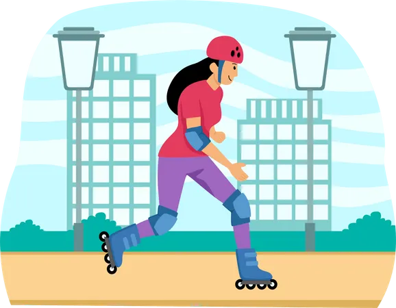 Mujer montando patinador  Ilustración