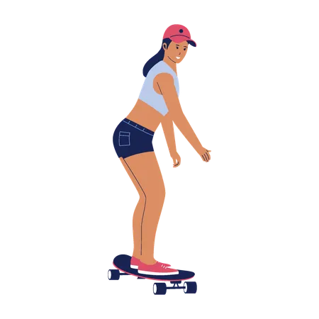 Mujer montando patinetas  Ilustración