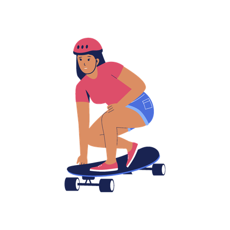 Mujer montando patinetas  Ilustración