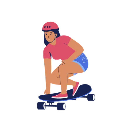 Mujer montando patinetas  Ilustración