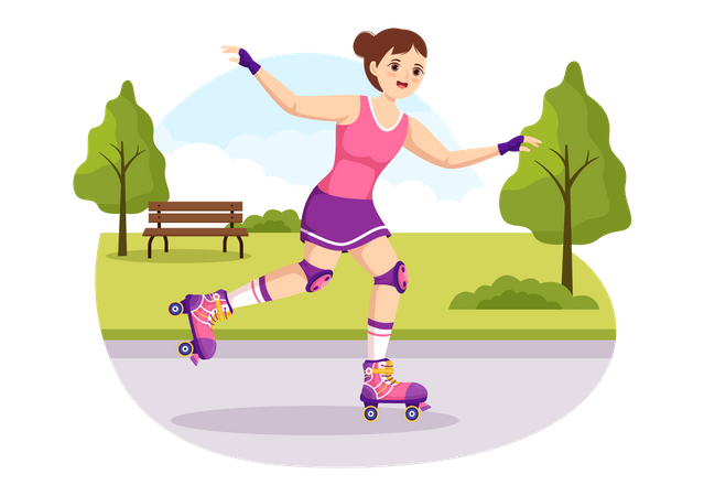 Mujer montando patines  Ilustración