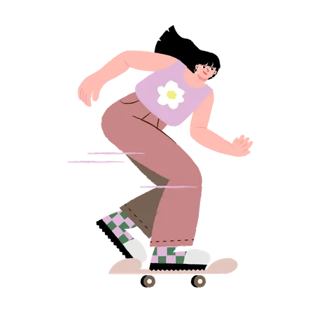 Mujer montando patineta  Ilustración