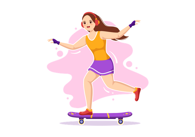 Mujer montando patineta  Ilustración