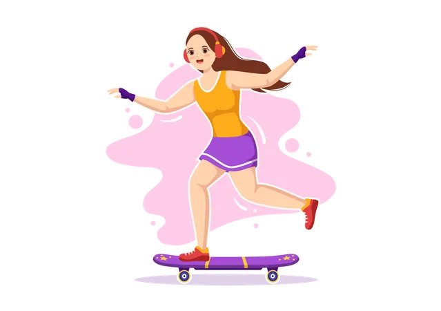 Mujer montando patineta  Ilustración