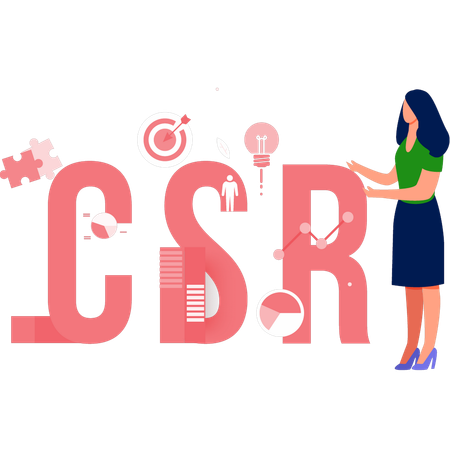 Mujer mostrando producto de alta calidad ISO CSR  Ilustración