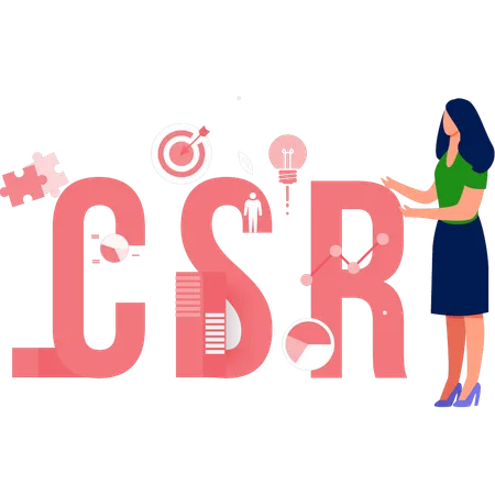 Mujer mostrando producto de alta calidad ISO CSR  Ilustración