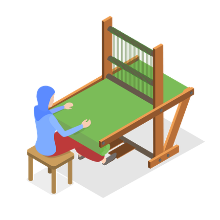 Mujer trabajando en la producción textil  Ilustración