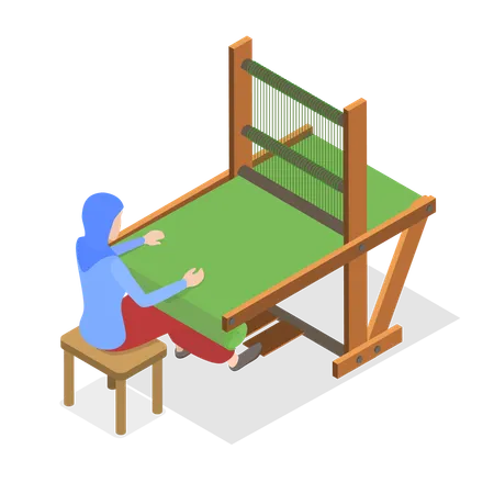 Mujer trabajando en la producción textil  Ilustración