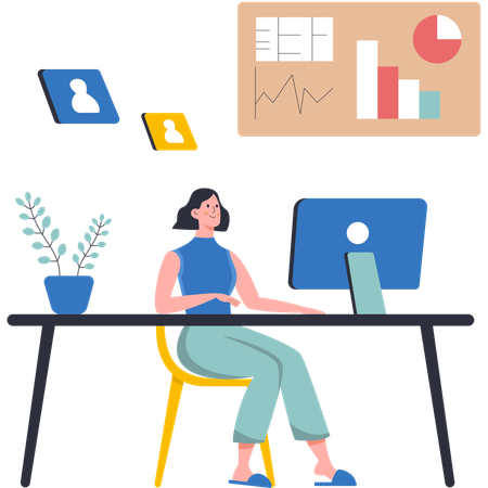 Mujer trabajando en un espacio de coworking moderno  Ilustración