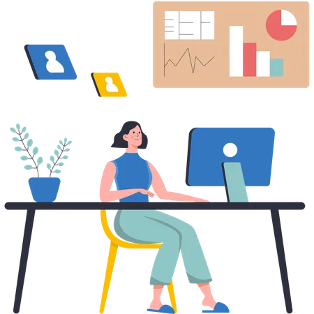 Mujer trabajando en un espacio de coworking moderno  Ilustración