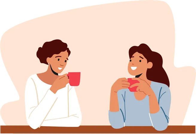 Mujeres tomando café en una cafetería  Ilustración