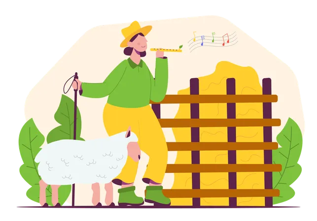 Agricultora com ovelhas  Ilustração