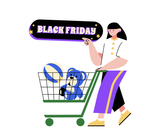 Mulher fazendo compras durante a promoção da Black Friday  Ilustração