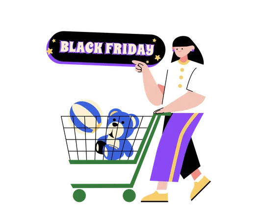 Mulher fazendo compras durante a promoção da Black Friday  Ilustração