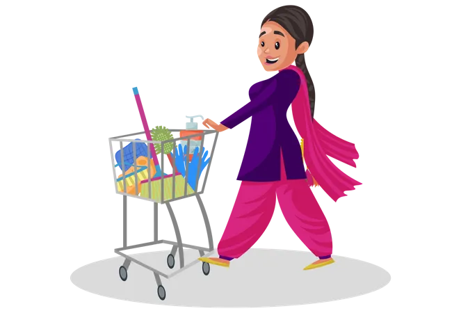 Mulher punjabi indiana fazendo compras  Ilustração