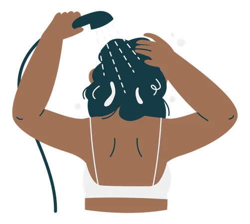 Mulher lavando cabelo com água do chuveiro  Ilustração