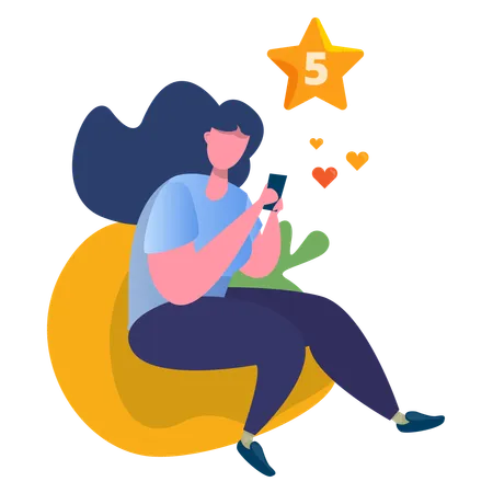 Cliente feminina dando avaliações de 5 estrelas  Ilustração