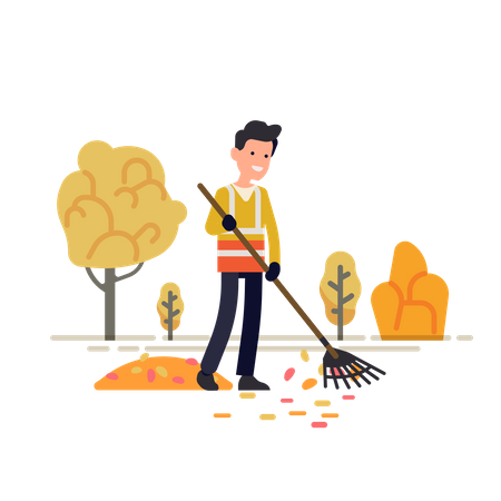 Municipal or city council street sweeper taking care of fallen leaves during fall or autumn season  일러스트레이션