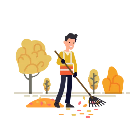 Municipal or city council street sweeper taking care of fallen leaves during fall or autumn season  일러스트레이션