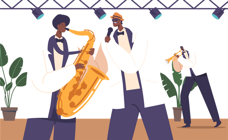 Musicians and Singer Perform Live On Stage  Illustration