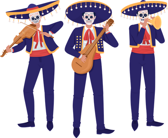 Musicians musicians in mexican costumes  Illustration