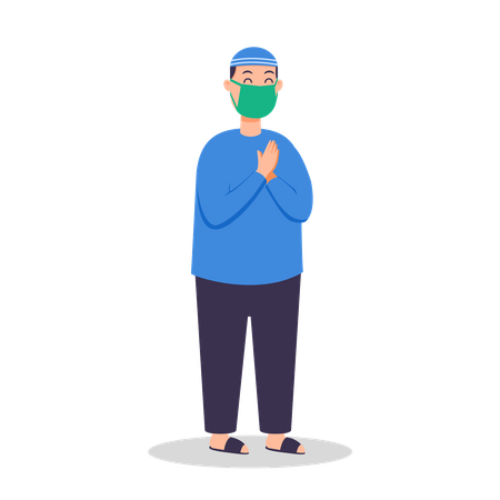 Muslim boy preventing from flu spread  Illustration