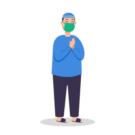 Muslim boy preventing from flu spread  Illustration