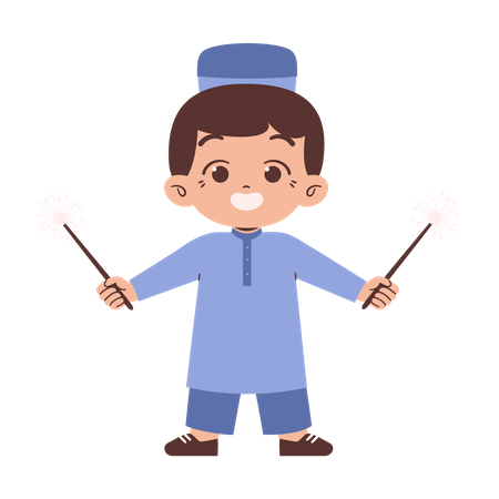 Muslim boy with sparkle in hands  Illustration