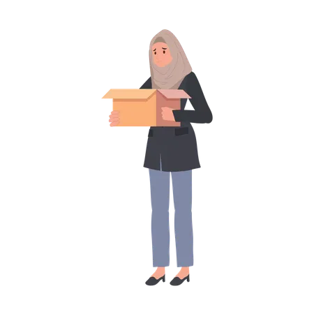 Muslim Businesswoman with Box Leaving Job  Illustration