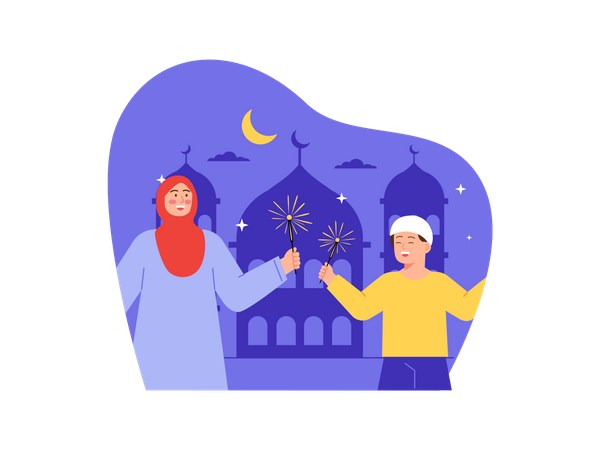 Muslim kids celebrating festival  Illustration