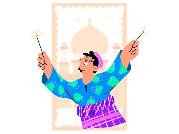 Muslim people cheering up for ramadan festival  Illustration