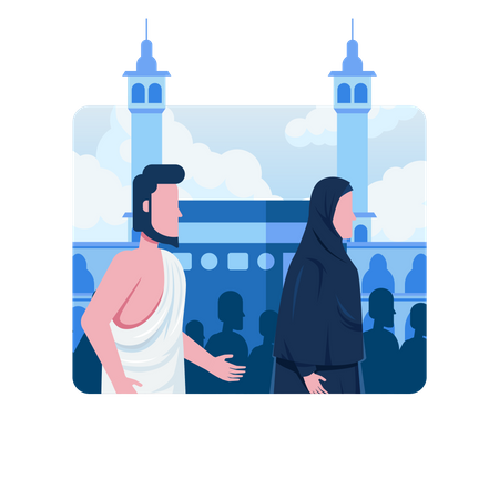 Muslim person performing Tawaf rituals  Illustration