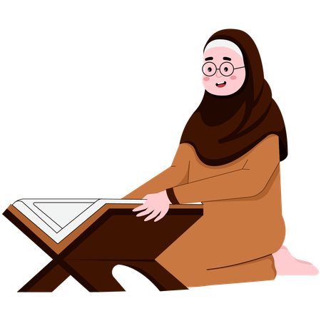 Muslim Woman Reading Koran  일러스트레이션