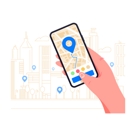 Navegação GPS móvel no aplicativo para smartphone  Ilustração