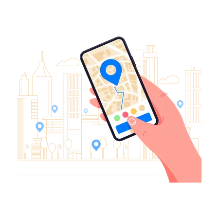 Navegação GPS móvel no aplicativo para smartphone  Ilustração