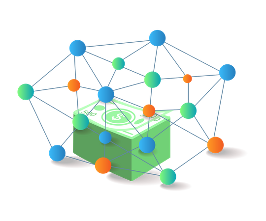 Network over pile of banknotes  Illustration