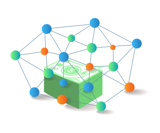 Network over pile of banknotes  Illustration