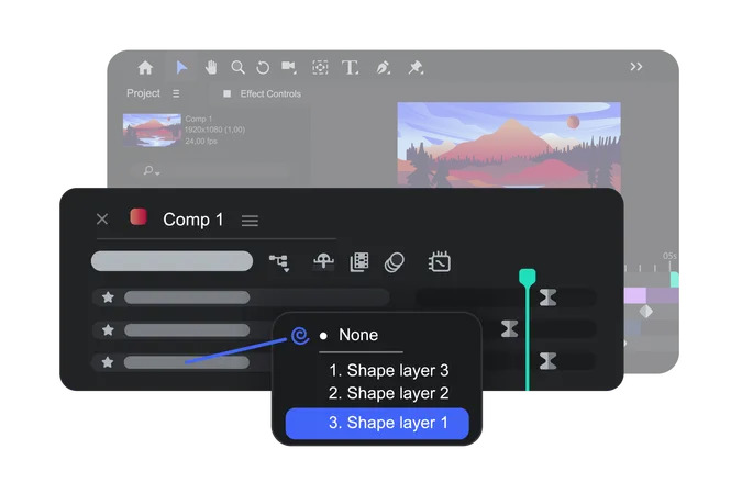 New dropdown menu in motion design software  Illustration