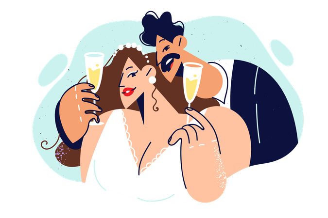 Newlyweds drink champagne at wedding ceremony  イラスト