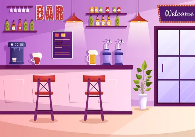 Night Beer Bar  Illustration