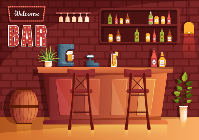 Night Beer Bar  Illustration