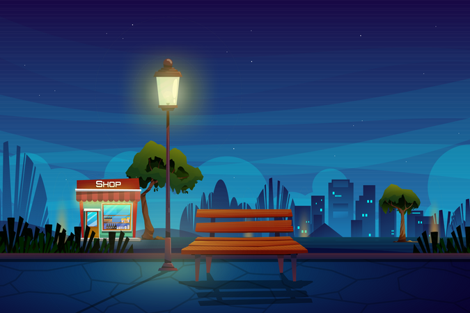 Night scene with beverage shop in park  일러스트레이션