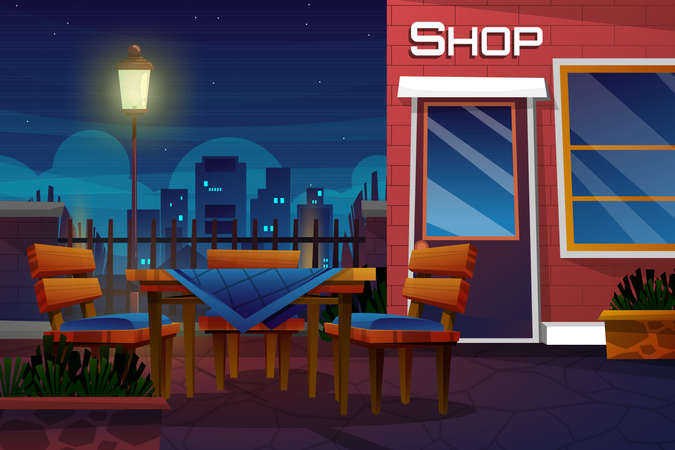 Night scene with shop in park  イラスト